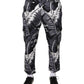 Graue Caprihose aus Baumwollstretch mit Bananenblattmuster