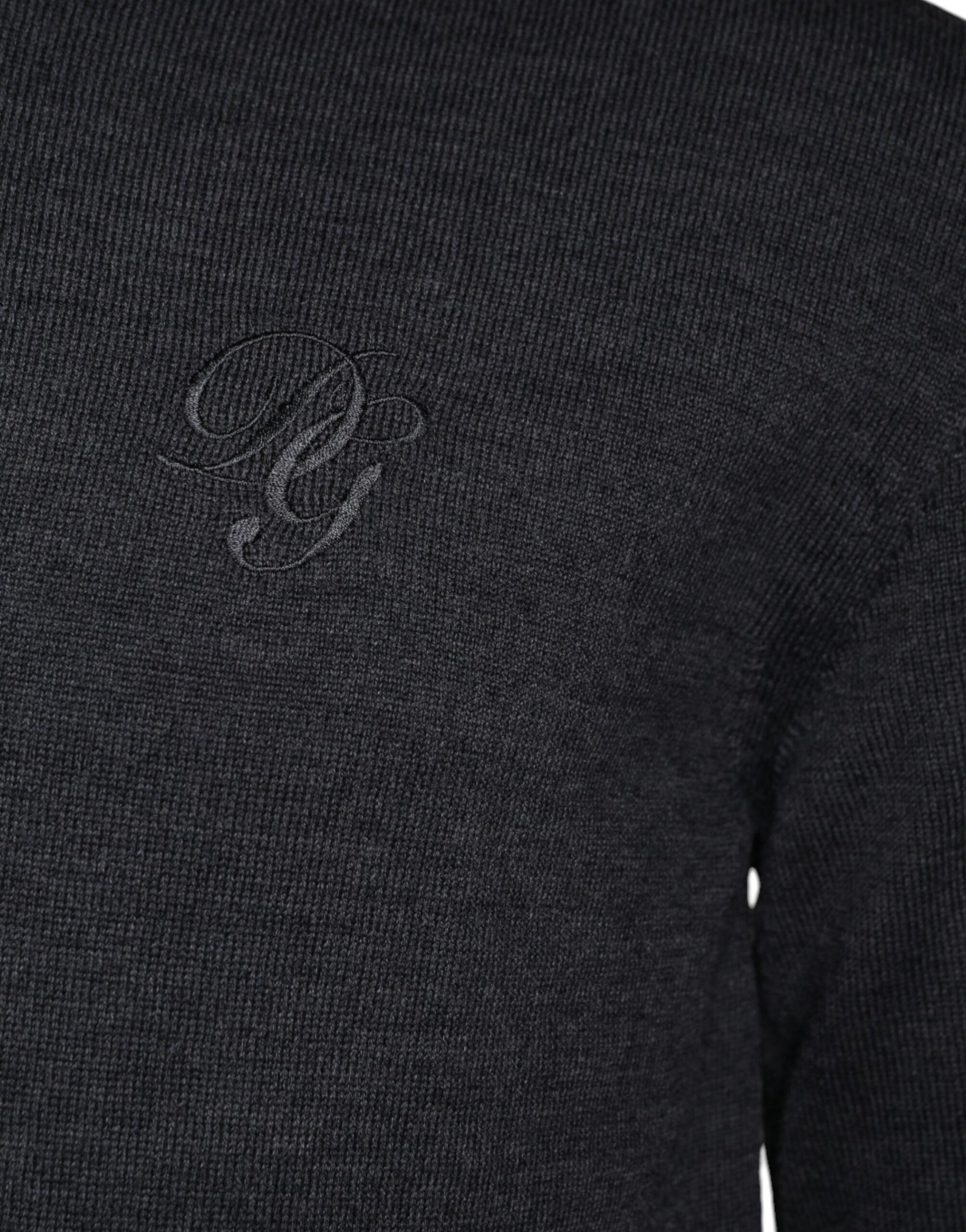 Dunkelgrauer Pullover aus Wolle mit Rundhalsausschnitt