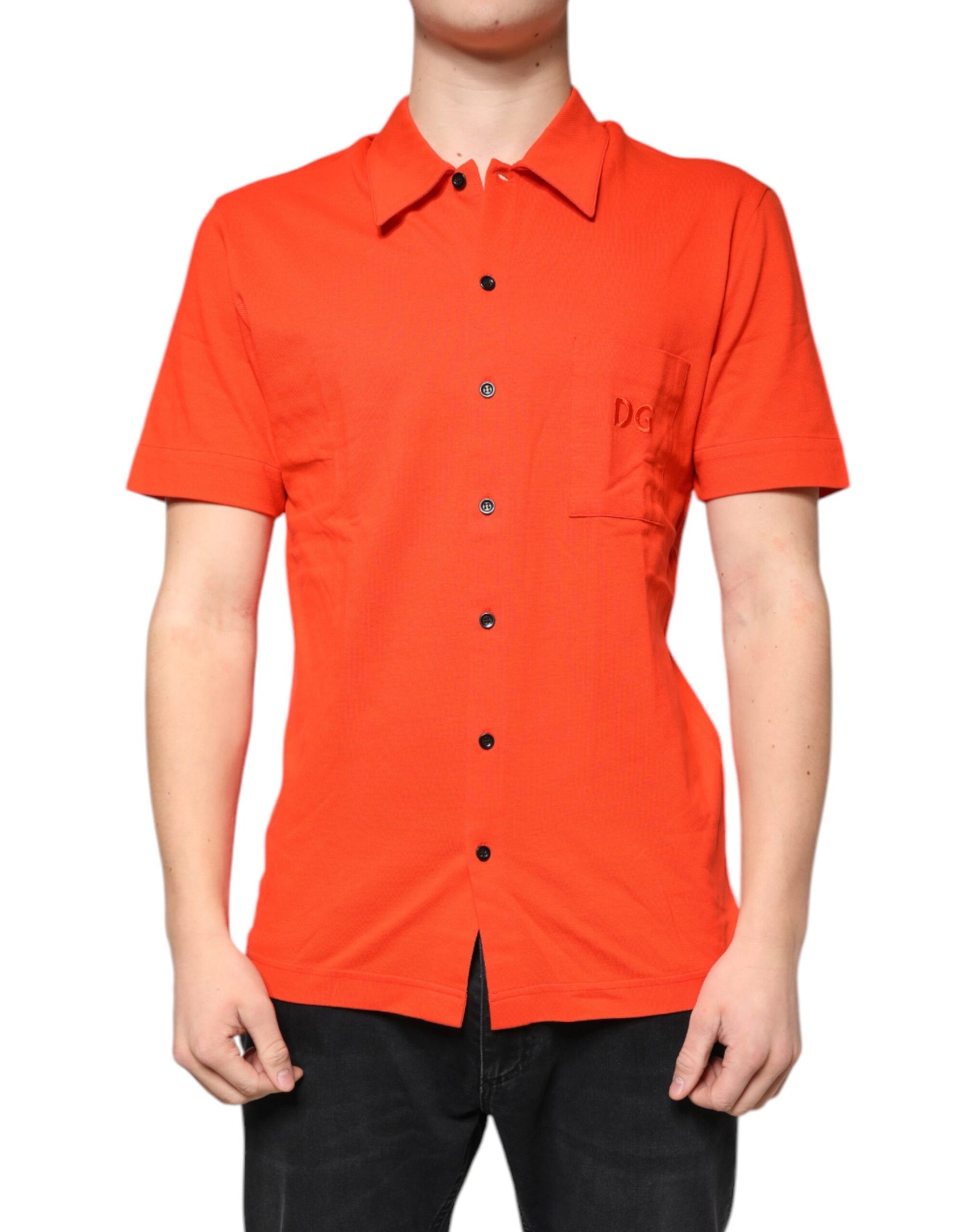 Oranges, lässiges Poloshirt aus Baumwolle mit Knopfleiste