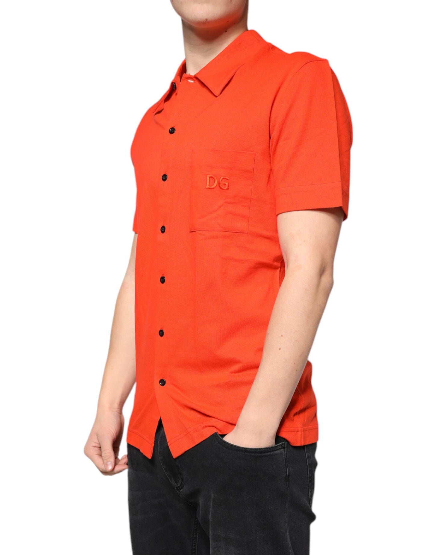 Oranges, lässiges Poloshirt aus Baumwolle mit Knopfleiste
