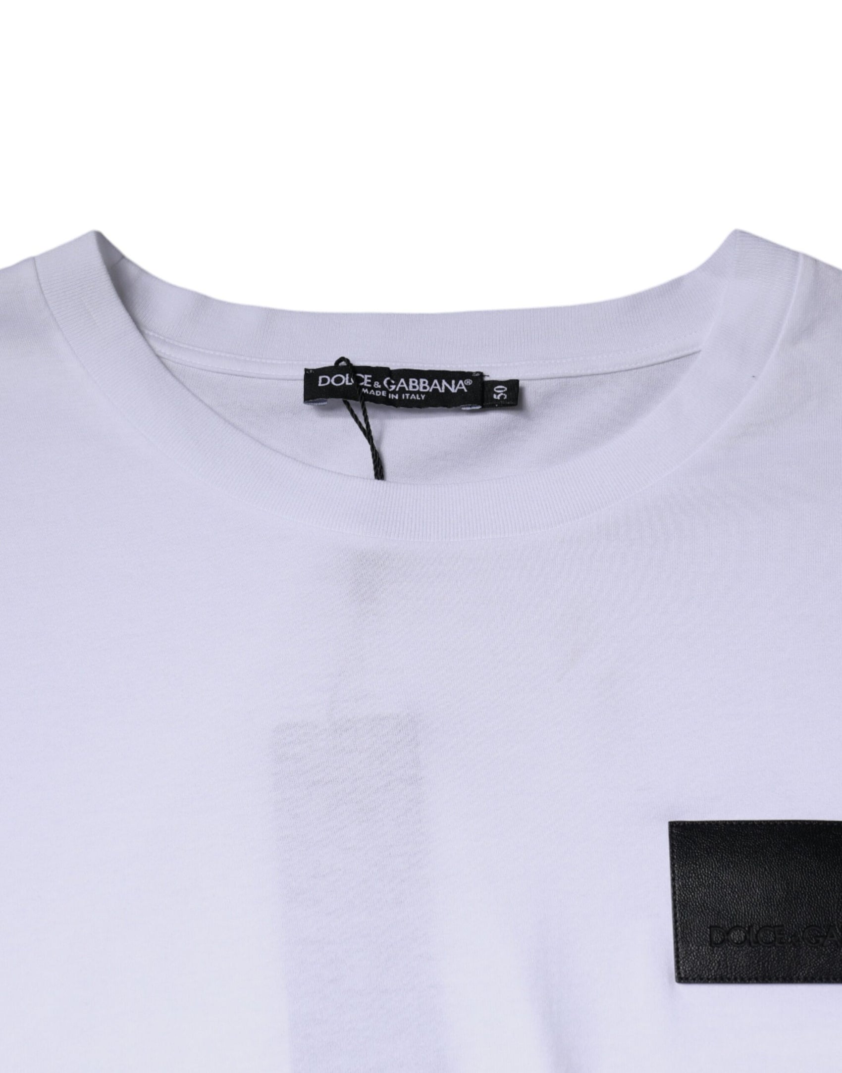 Weißes Baumwoll-T-Shirt mit Rundhalsausschnitt und Logo-Patch