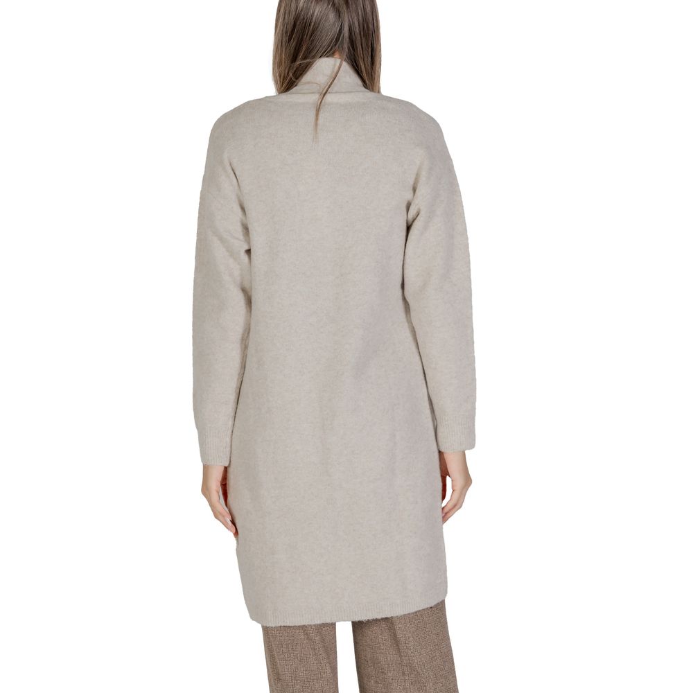 Beigefarbene Polyester-Strickjacke