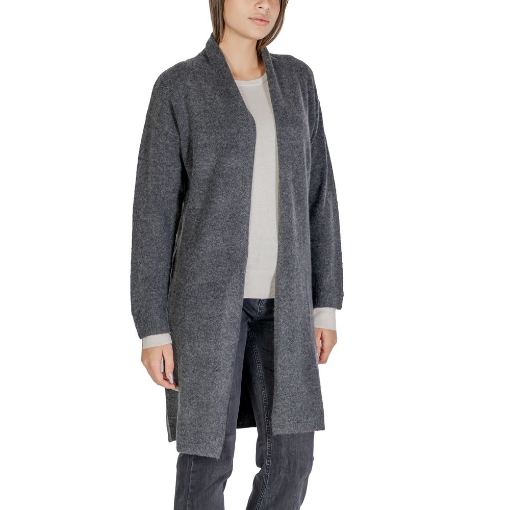 Graue Polyester-Strickjacke