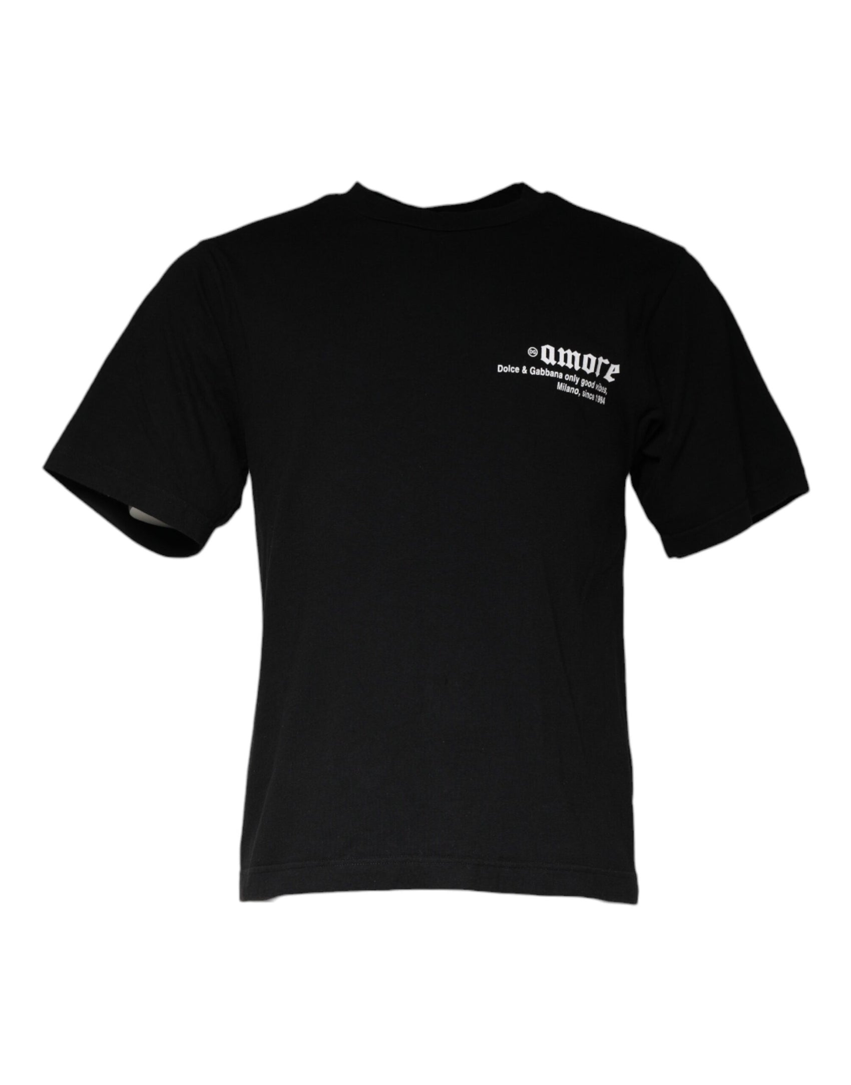 Schwarzes Baumwoll-T-Shirt mit Rundhalsausschnitt und Amore-Print