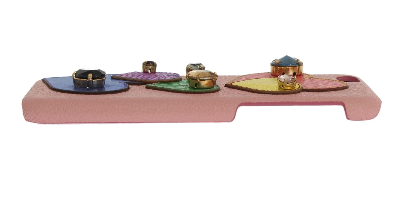 Custodia per iPhone in pelle rosa chic con cristalli