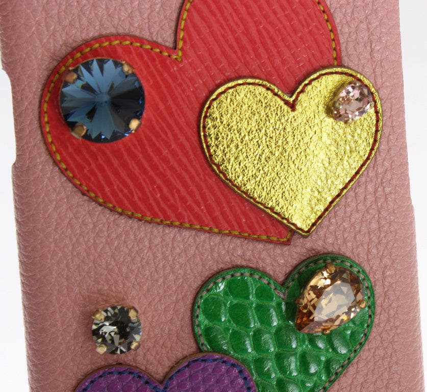 Custodia per iPhone in pelle rosa chic con cristalli