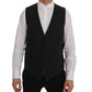 Elegant Gray Striped Men's Waistcoat Vest