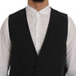 Elegant Gray Striped Men's Waistcoat Vest