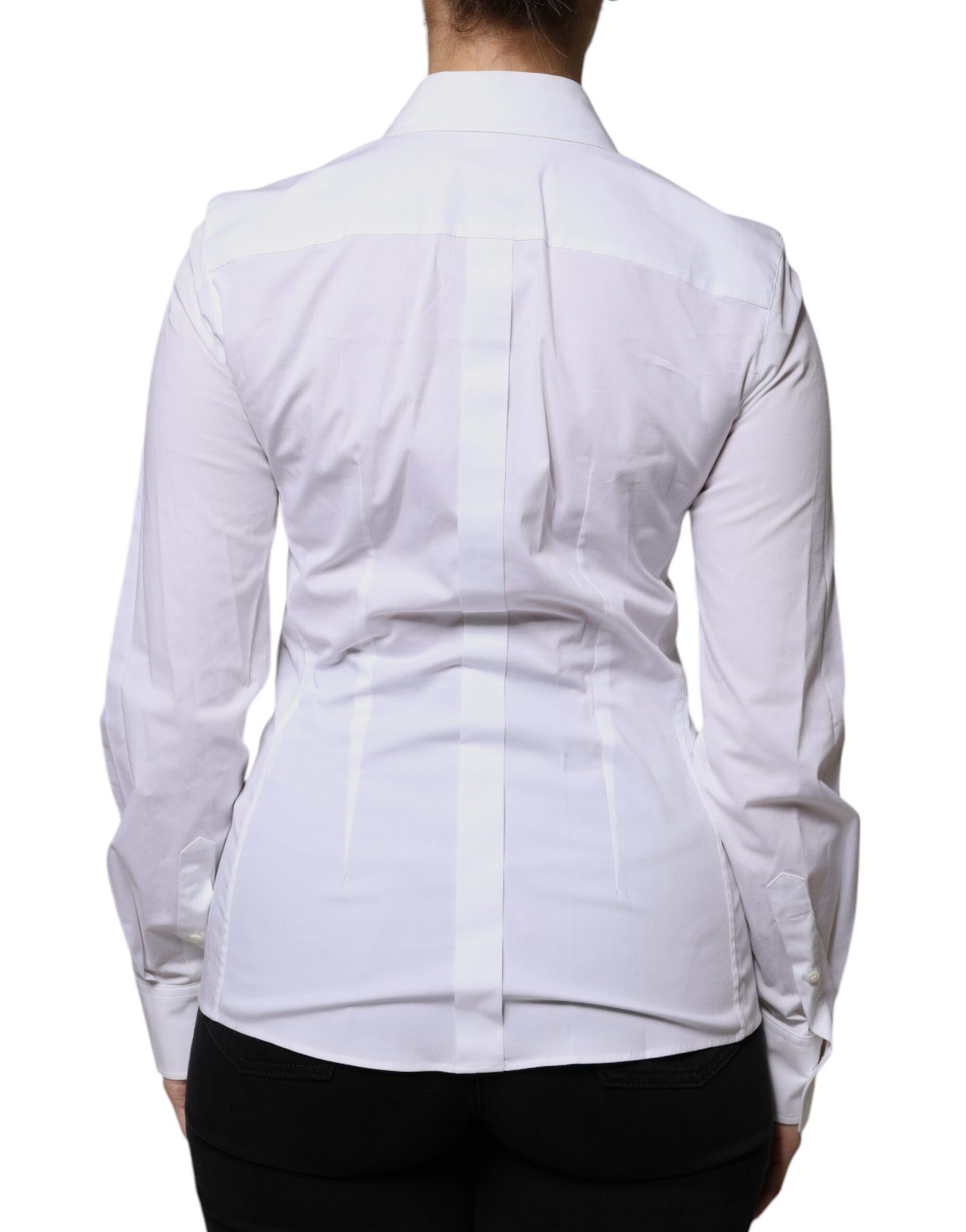 Top camicia a maniche lunghe con colletto in cotone bianco