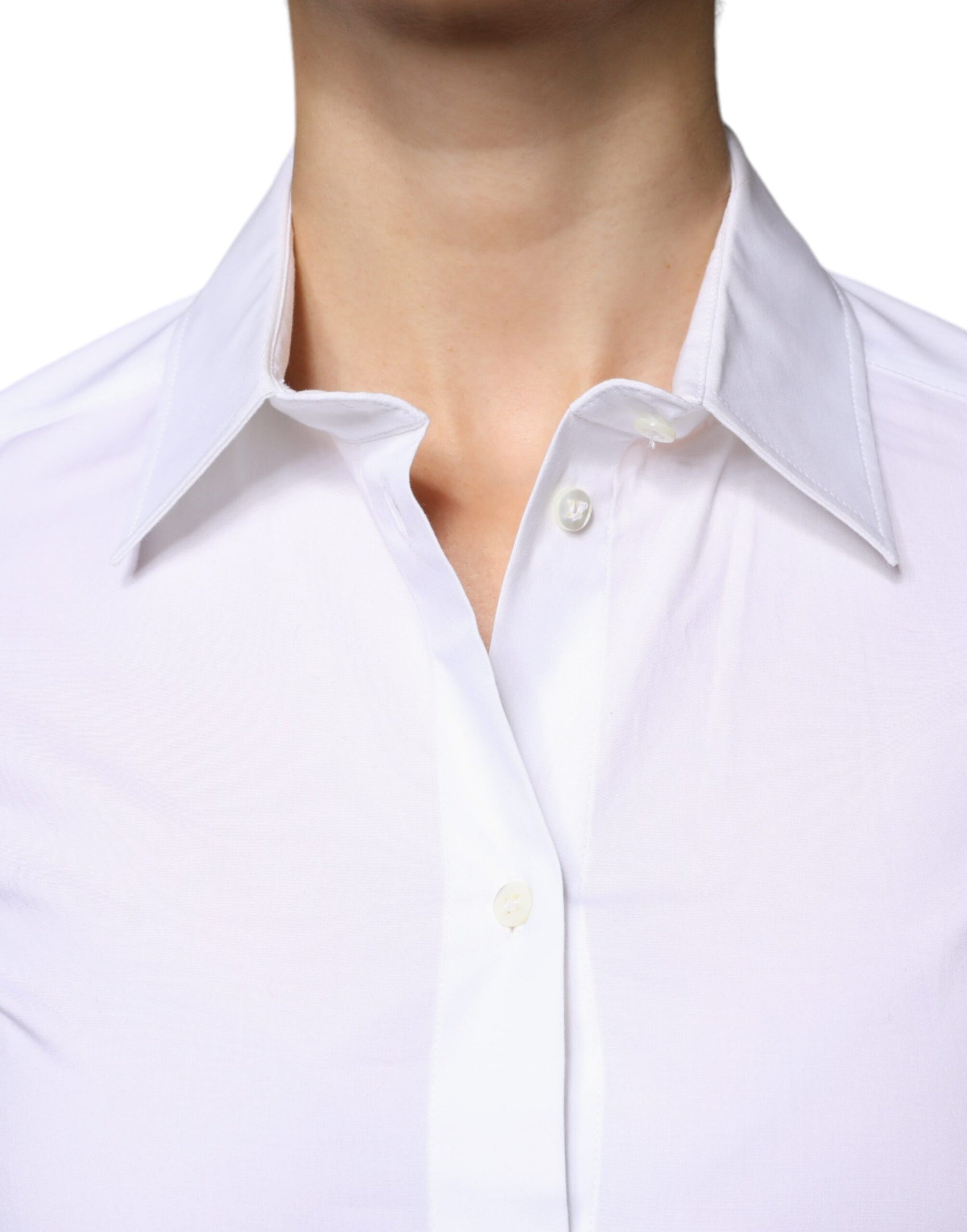 Top camicia a maniche lunghe con colletto in cotone bianco