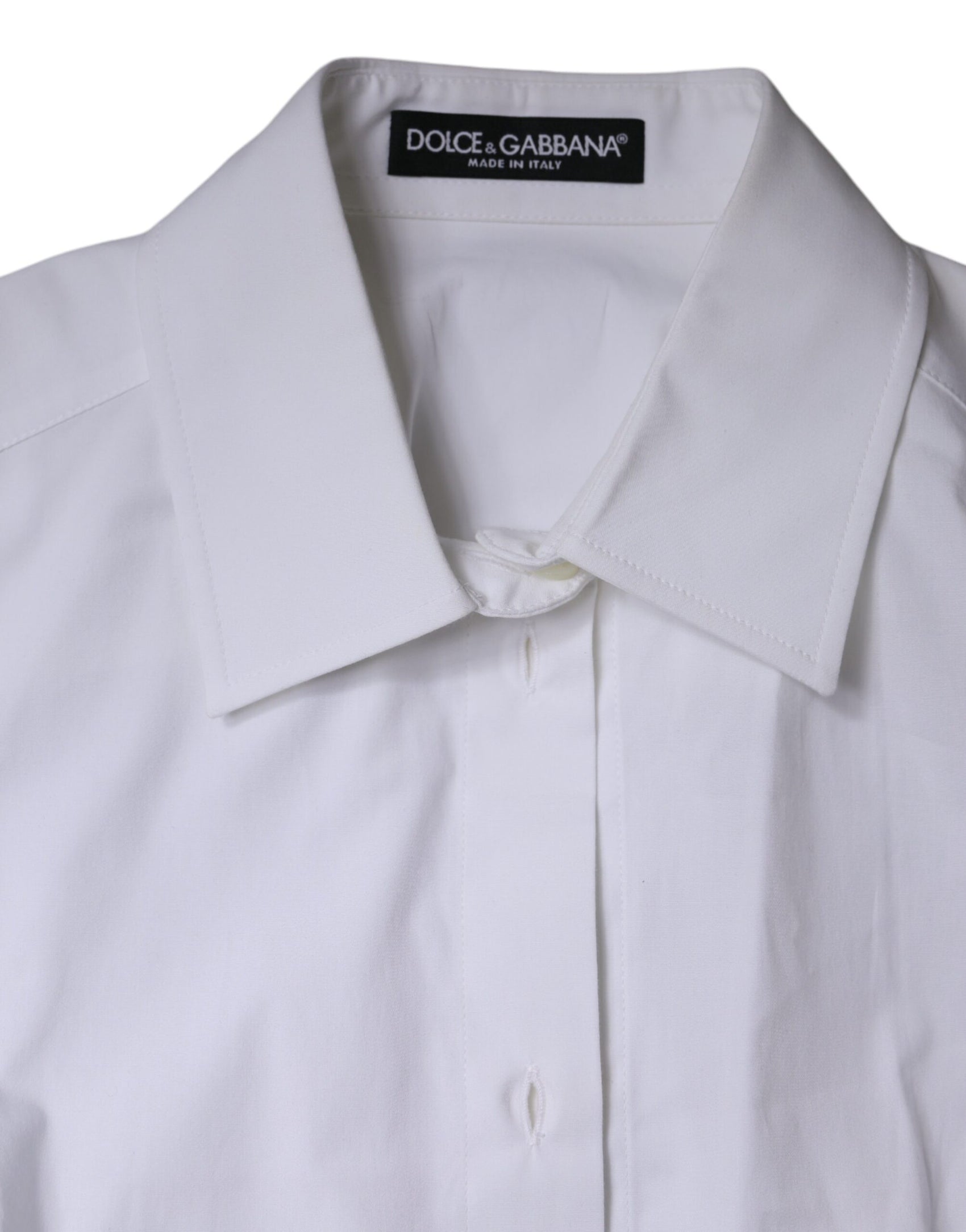 Top camicia a maniche lunghe con colletto in cotone bianco