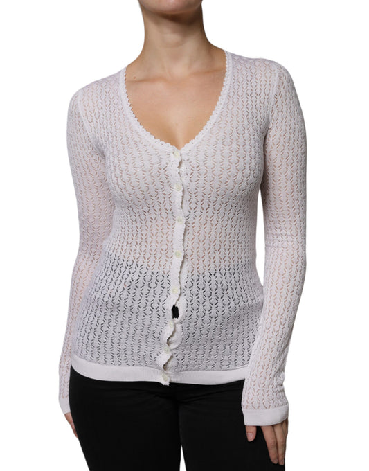 Maglione cardigan bianco in seta con bottoni