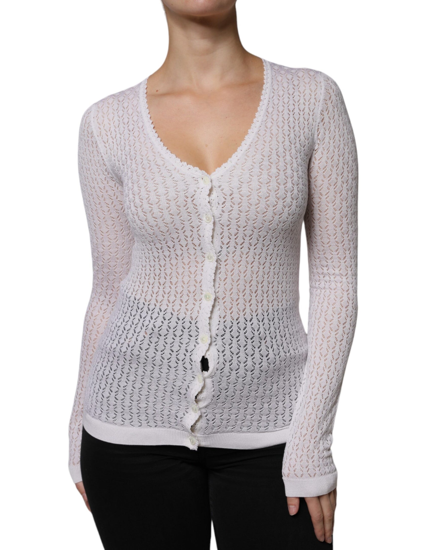Maglione cardigan bianco in seta con bottoni