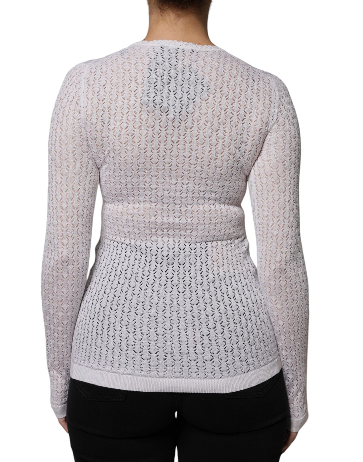 Maglione cardigan bianco in seta con bottoni