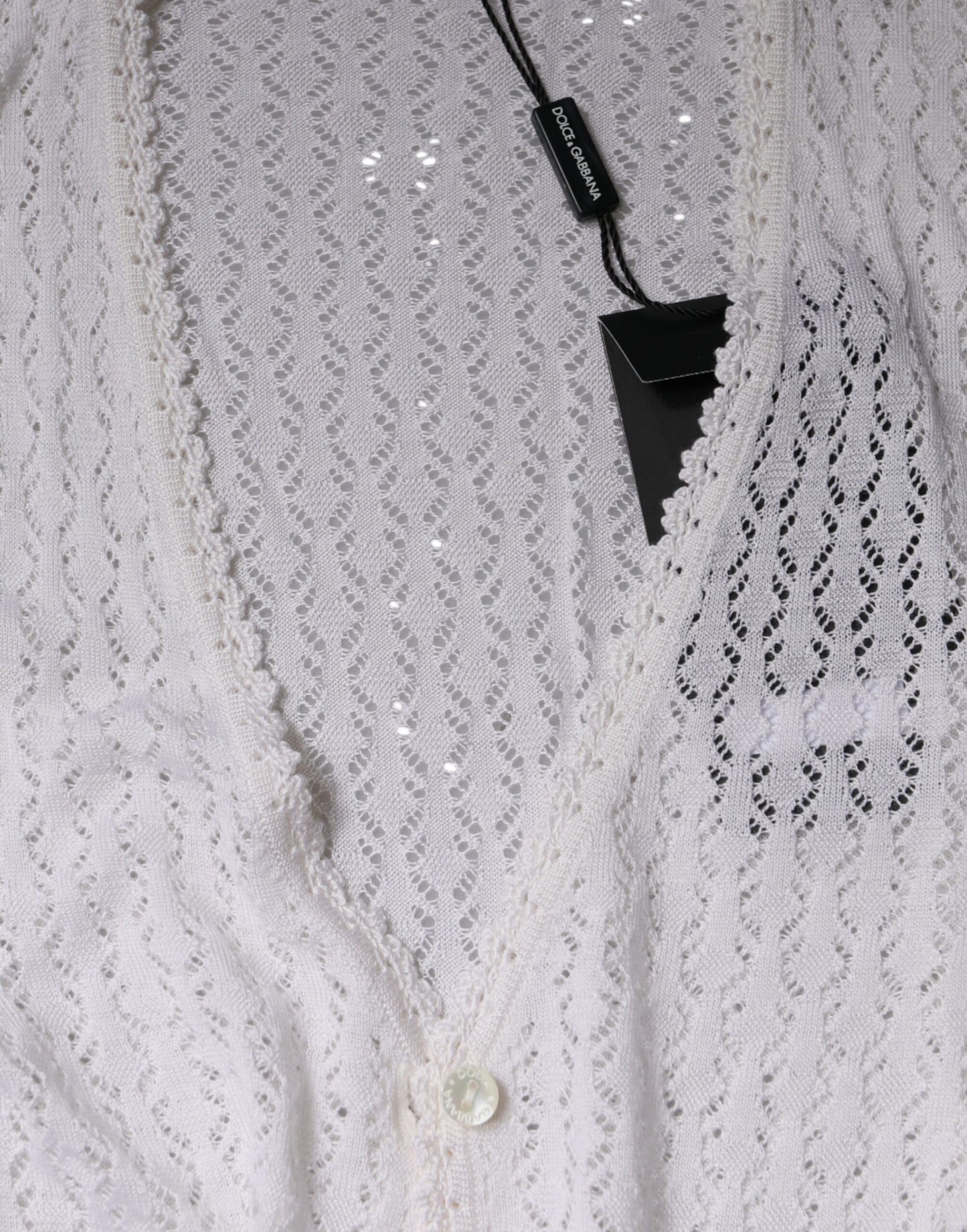 Maglione cardigan bianco in seta con bottoni