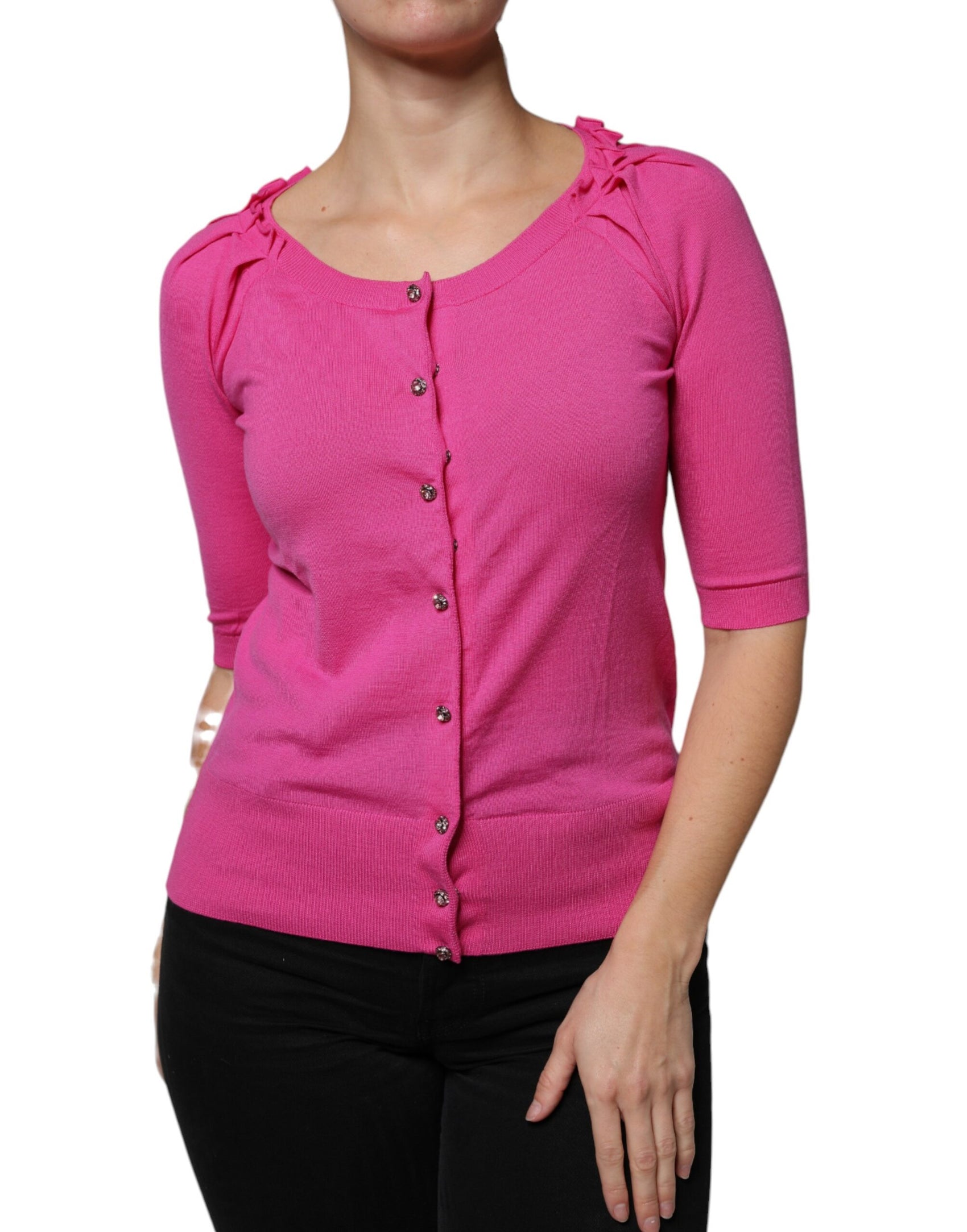 Maglione cardigan con bottoni in lana rosa