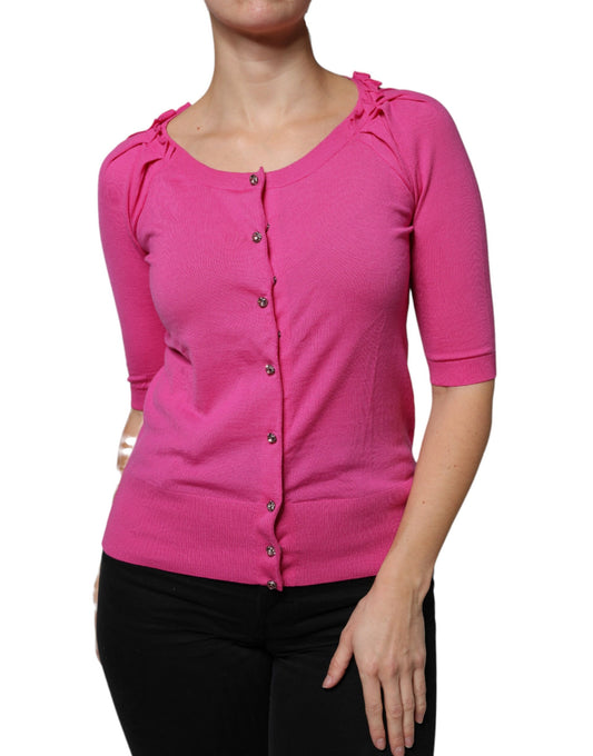 Maglione cardigan con bottoni in lana rosa