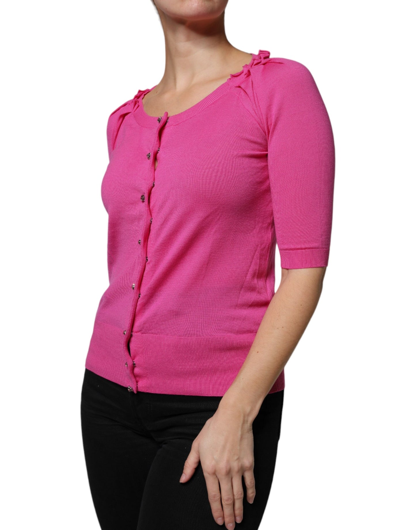 Maglione cardigan con bottoni in lana rosa