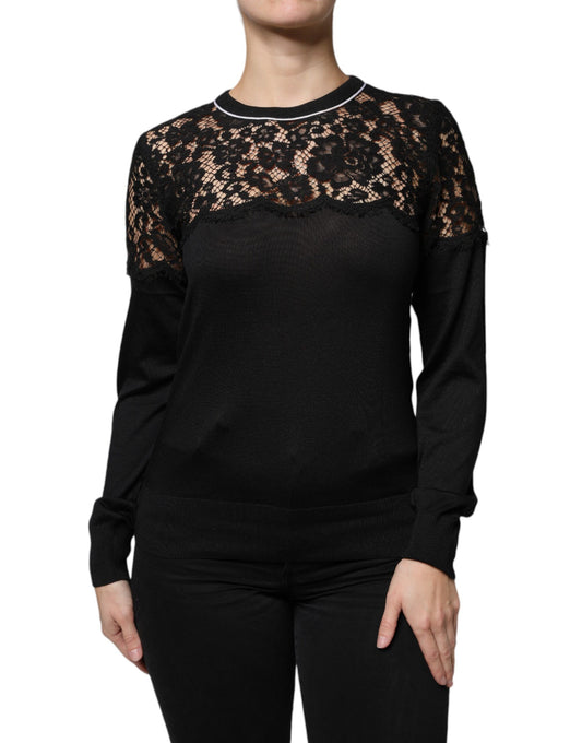 Top in pizzo floreale nero in seta
