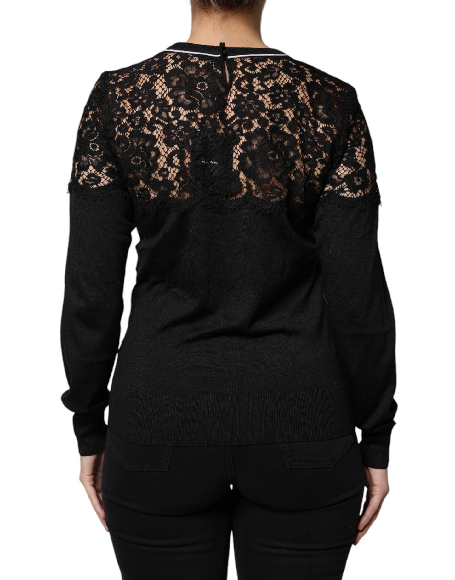 Top in pizzo floreale nero in seta