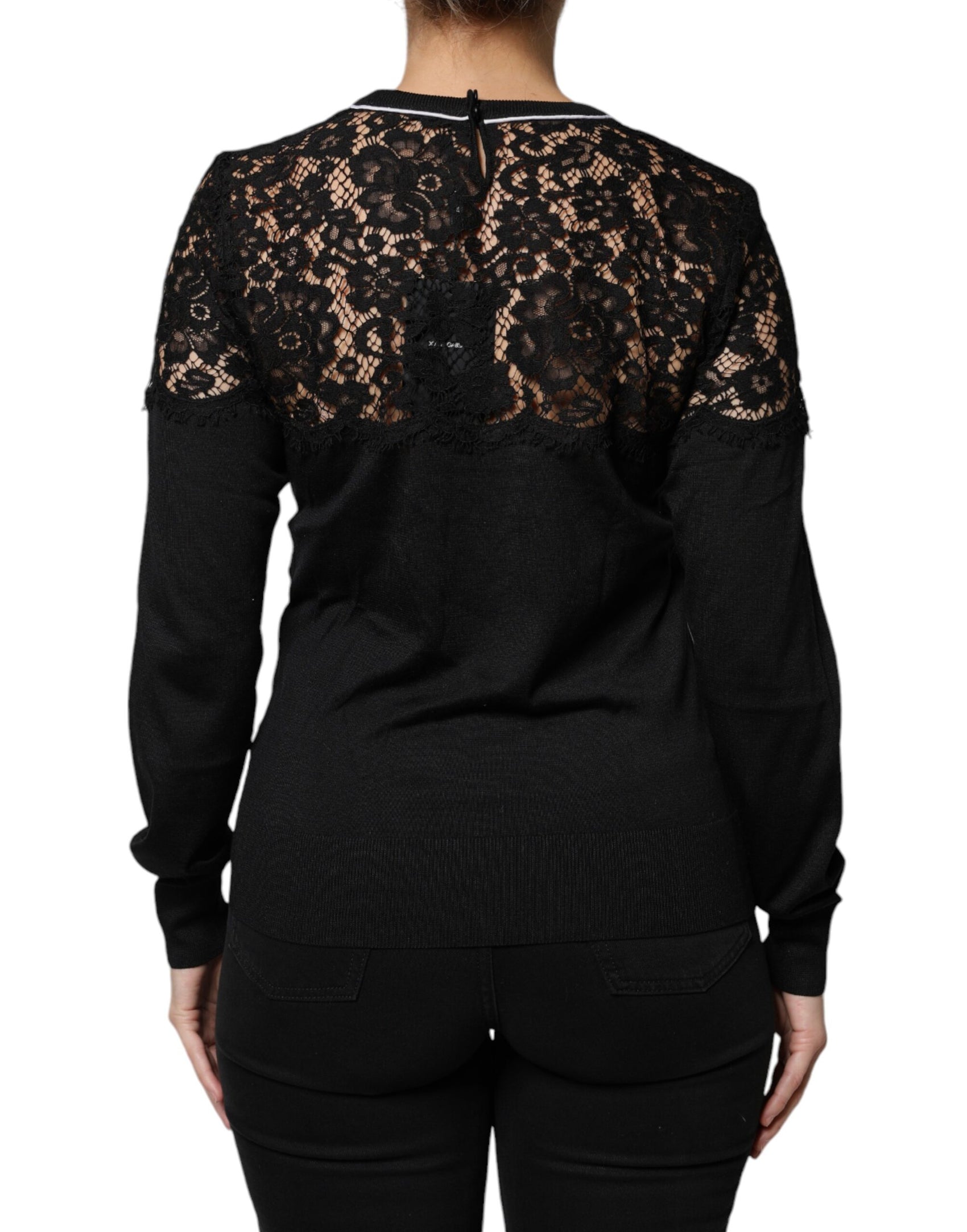 Top in pizzo floreale nero in seta
