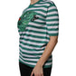 T-shirt girocollo con foglie a righe bianche e verdi