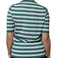 T-shirt girocollo con foglie a righe bianche e verdi