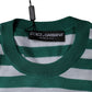 T-shirt girocollo con foglie a righe bianche e verdi