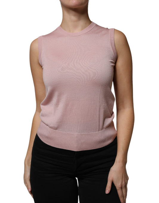 Canotta senza maniche in maglia di cashmere rosa