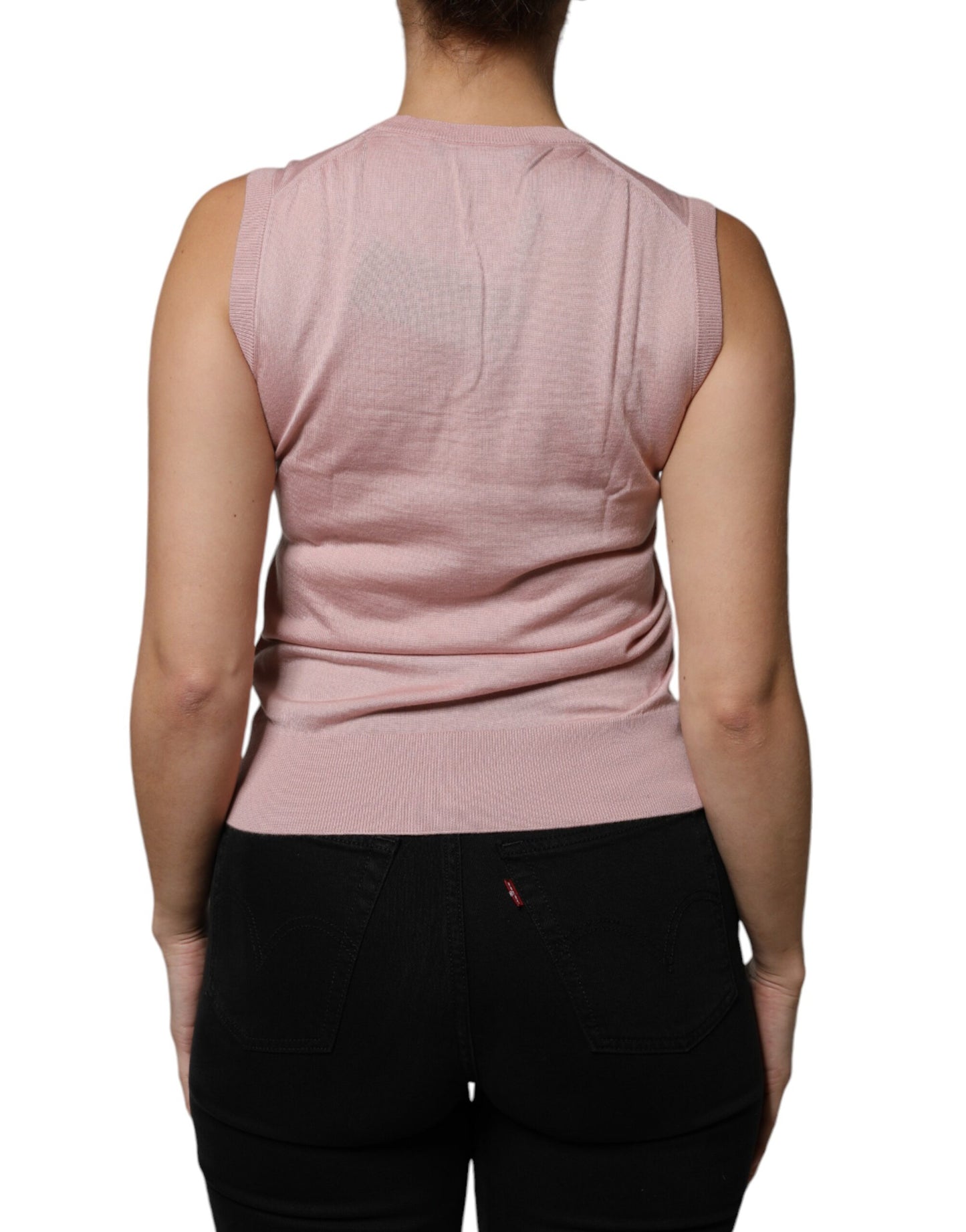 Canotta senza maniche in maglia di cashmere rosa