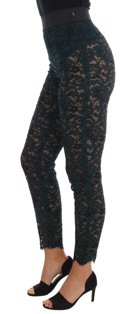 Pantaloni aderenti in pizzo floreale a vita alta