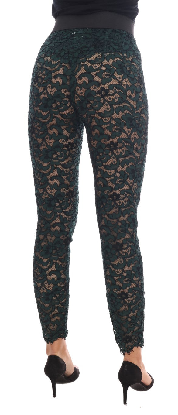 Pantaloni aderenti in pizzo floreale a vita alta