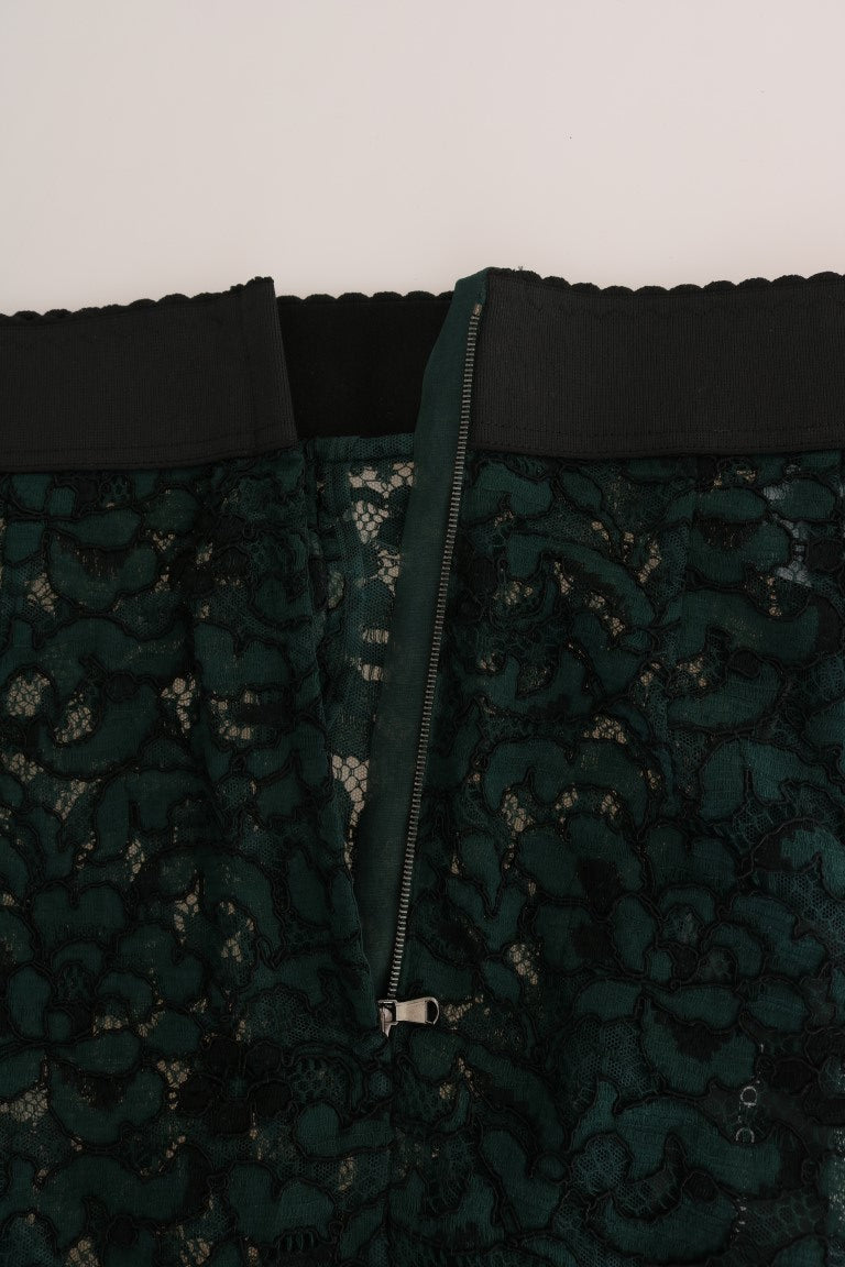 Pantaloni aderenti in pizzo floreale a vita alta