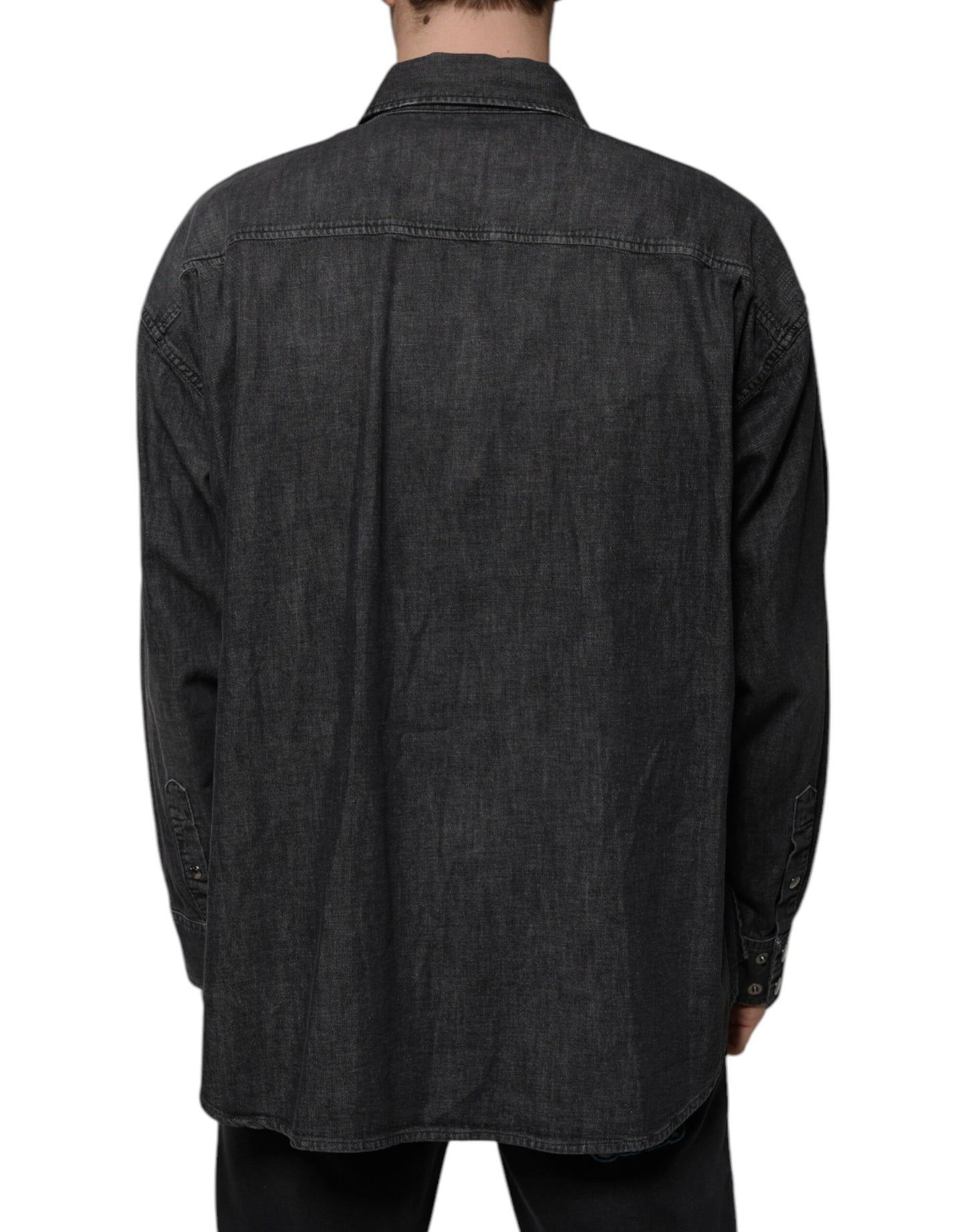 Schwarzes Button-Down-Jeanshemd aus Baumwolle mit Logo