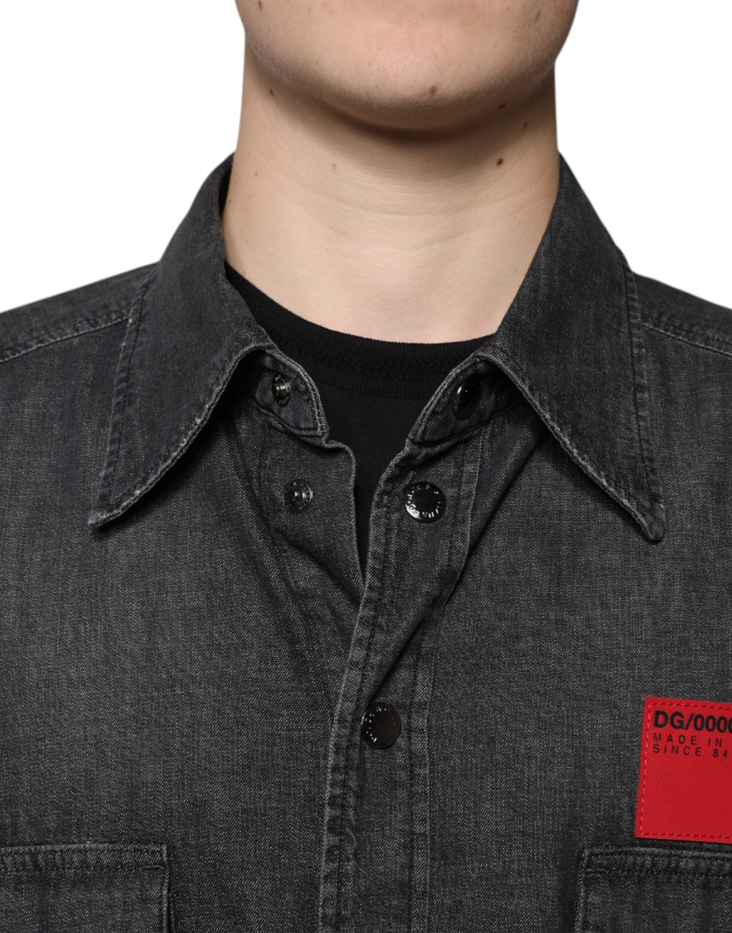 Schwarzes Button-Down-Jeanshemd aus Baumwolle mit Logo