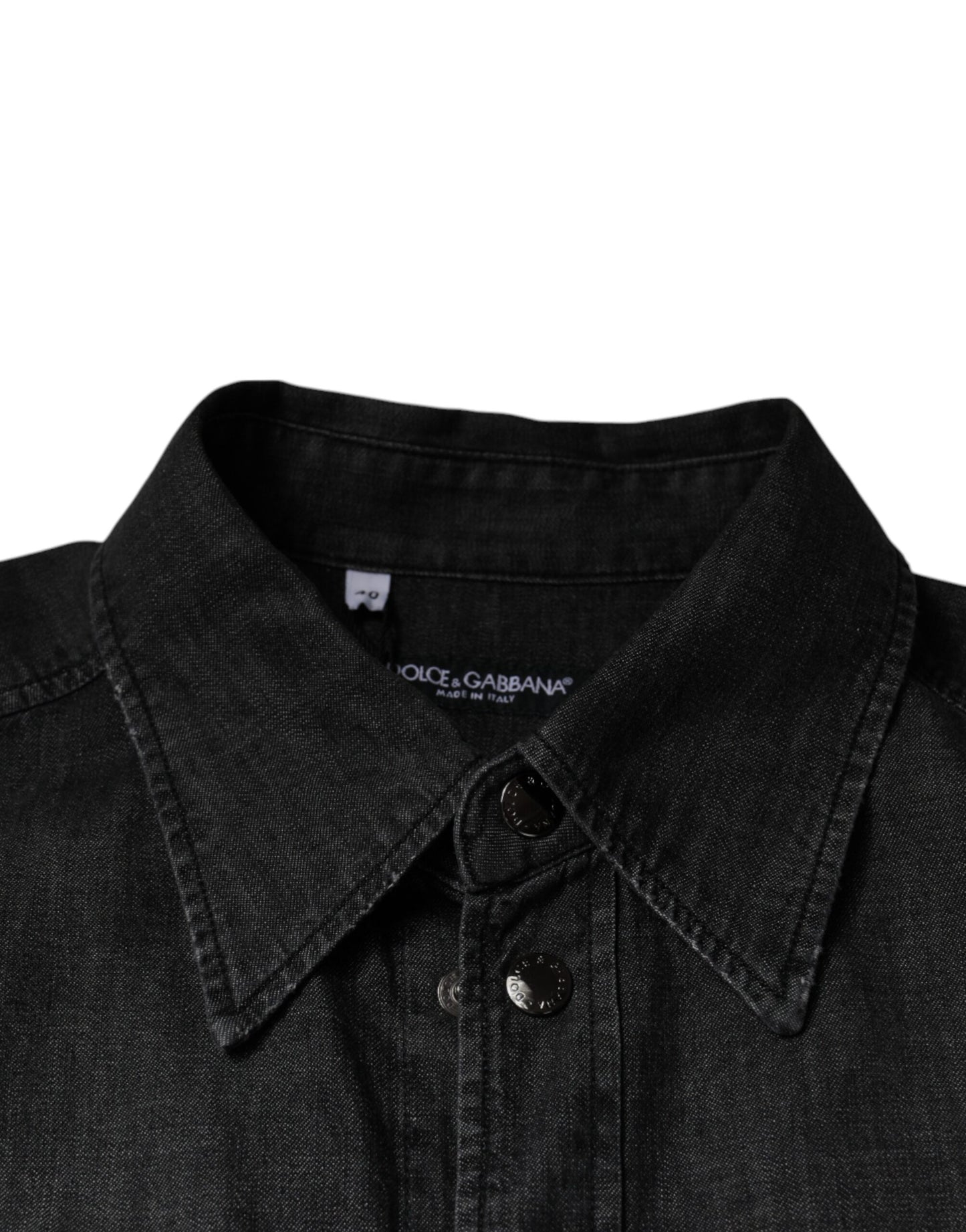 Schwarzes Button-Down-Jeanshemd aus Baumwolle mit Logo