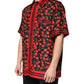Schwarzes, kirschrotes Seidenhemd mit Button-Down-Kragen