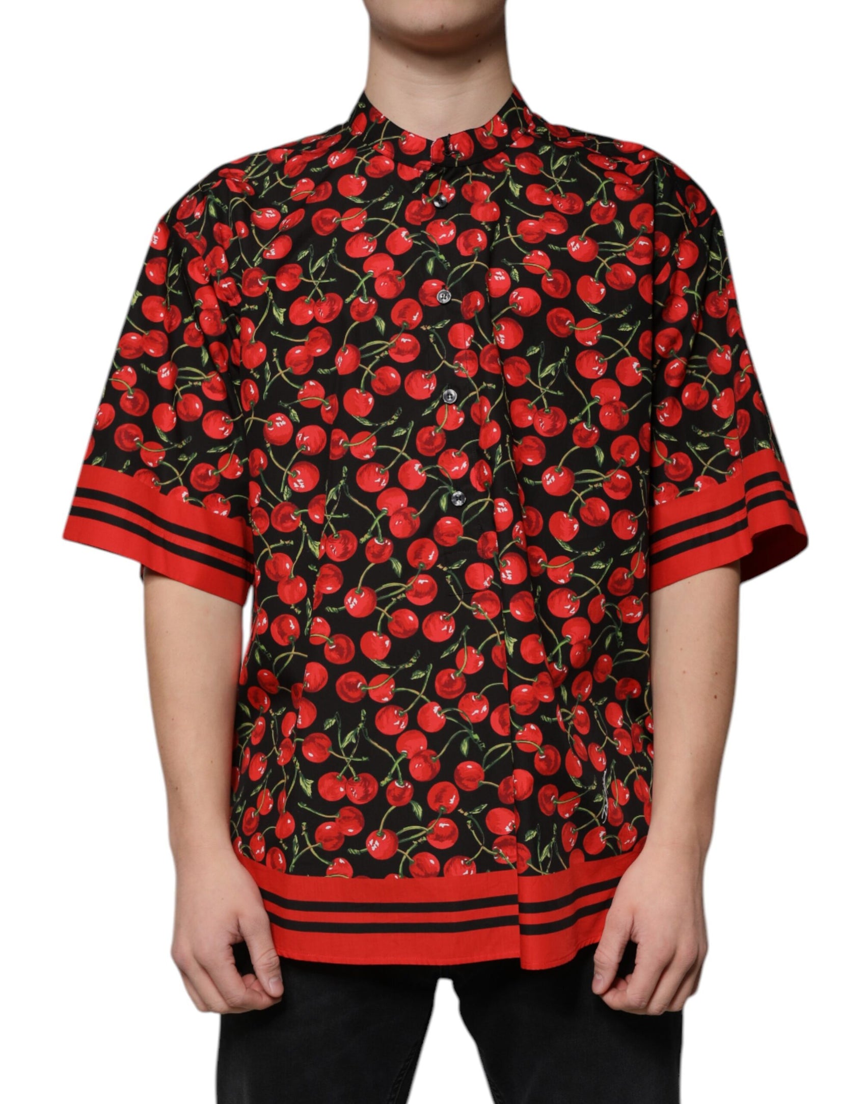 Camicia casual con bottoni in cotone color ciliegia nera