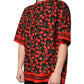 Camicia casual con bottoni in cotone color ciliegia nera