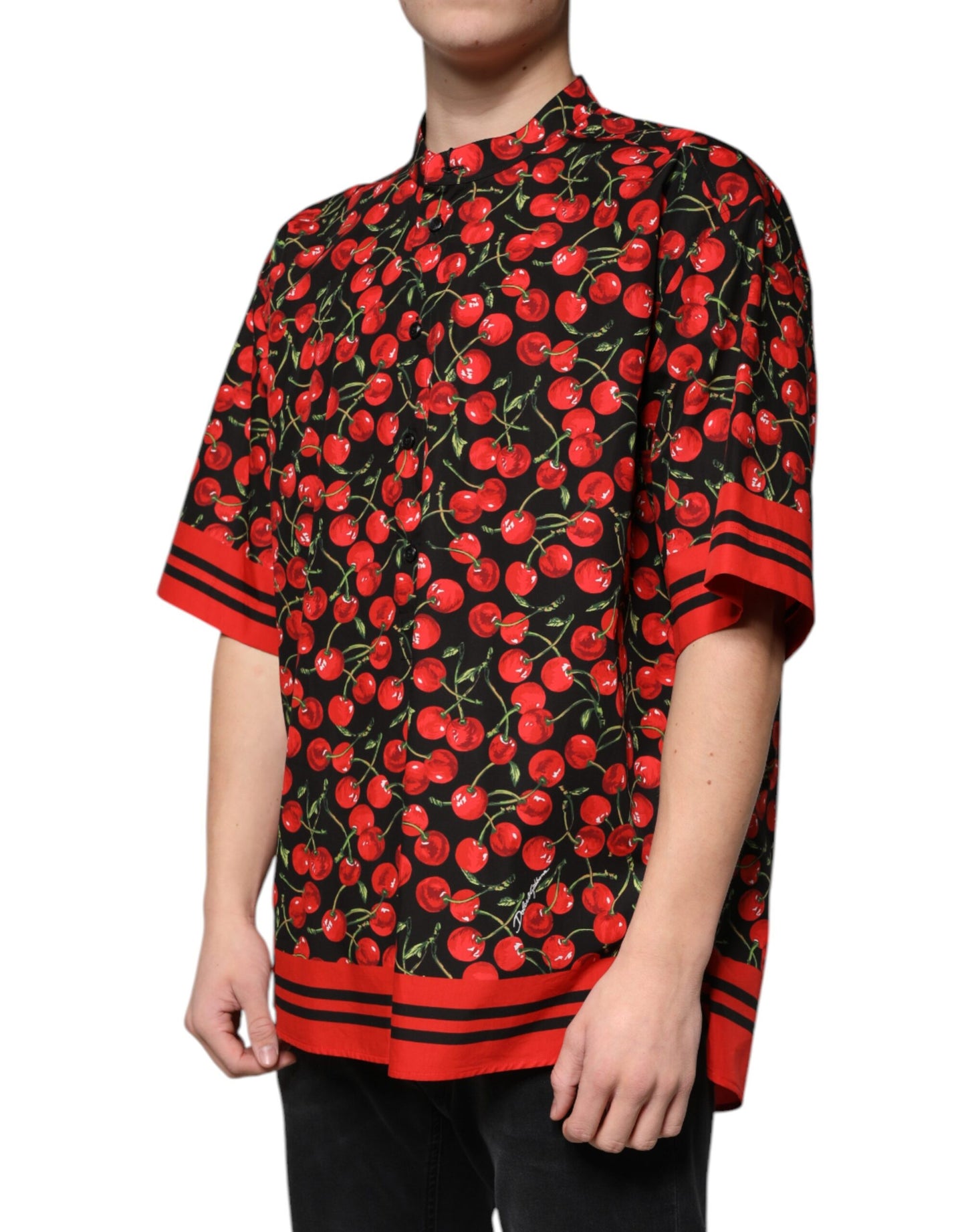 Camicia casual con bottoni in cotone color ciliegia nera