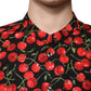 Camicia casual con bottoni in cotone color ciliegia nera