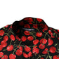 Camicia casual con bottoni in cotone color ciliegia nera