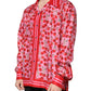Camicia casual con bottoni in seta rosa ciliegia