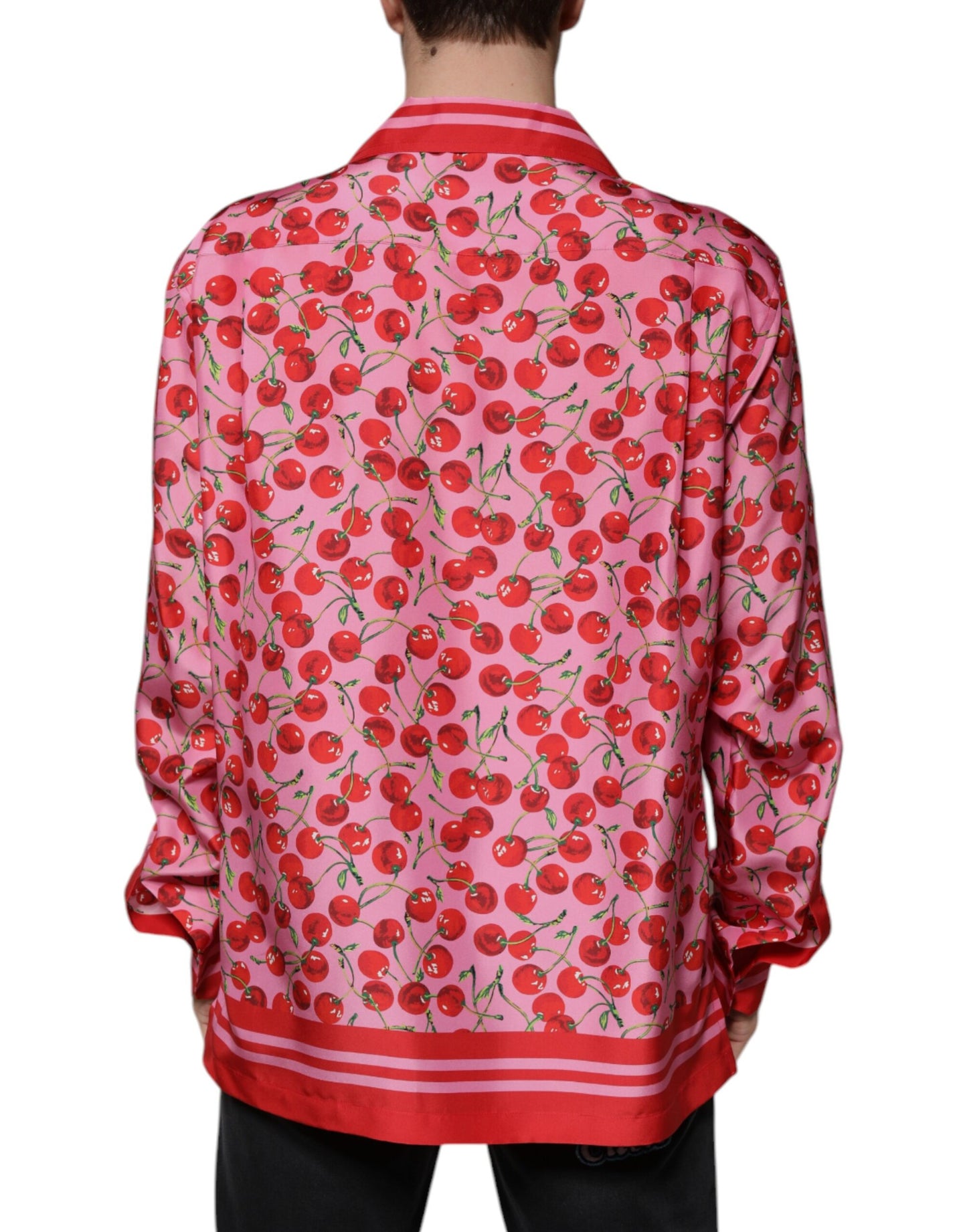 Camicia casual con bottoni in seta rosa ciliegia
