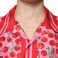 Camicia casual con bottoni in seta rosa ciliegia