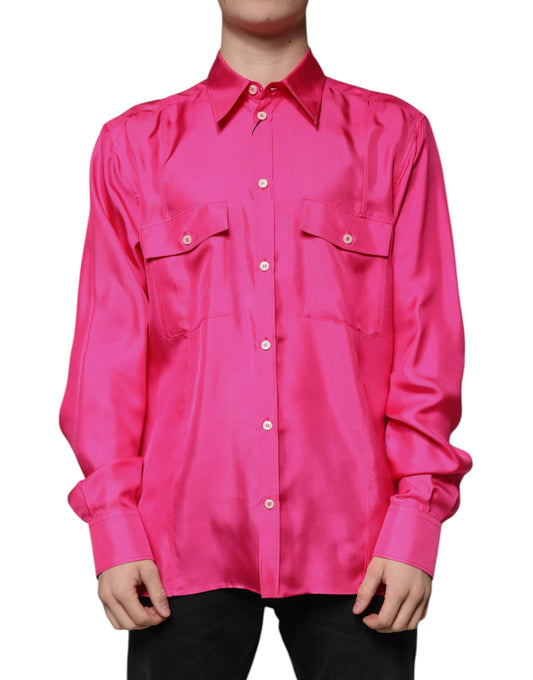 Rosa Herrenhemd mit Button-Down-Kragen aus Seide