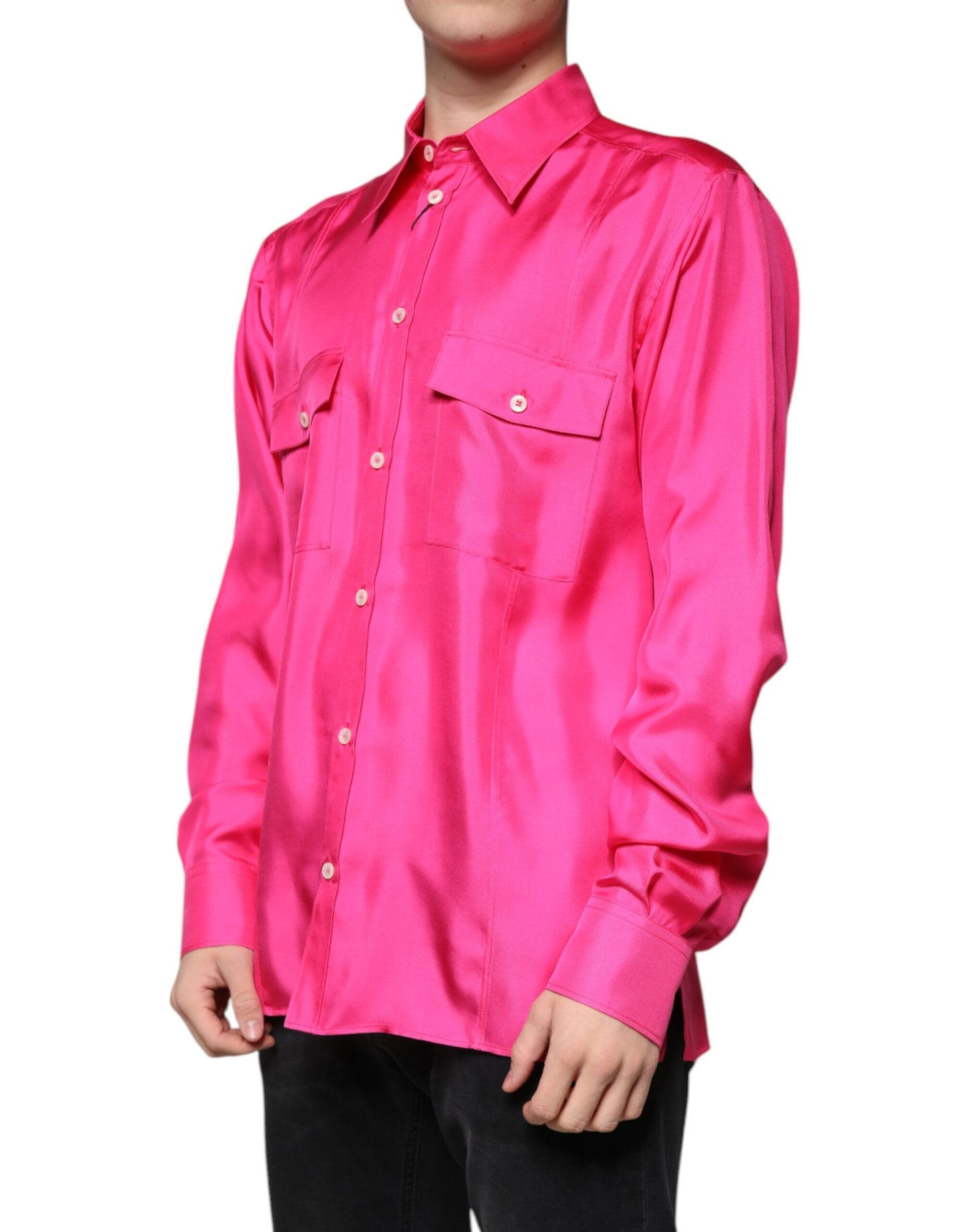 Rosa Herrenhemd mit Button-Down-Kragen aus Seide
