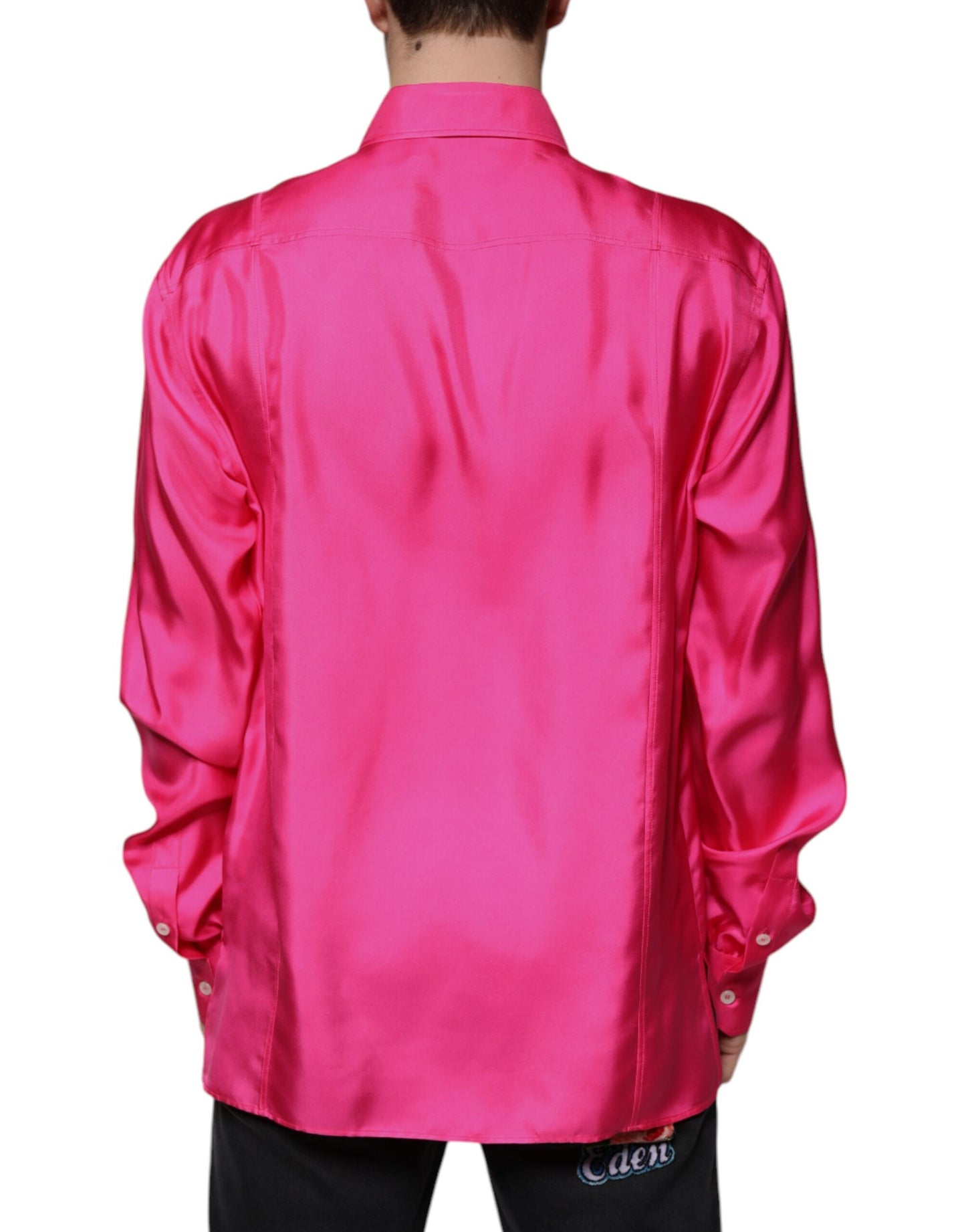 Rosa Herrenhemd mit Button-Down-Kragen aus Seide