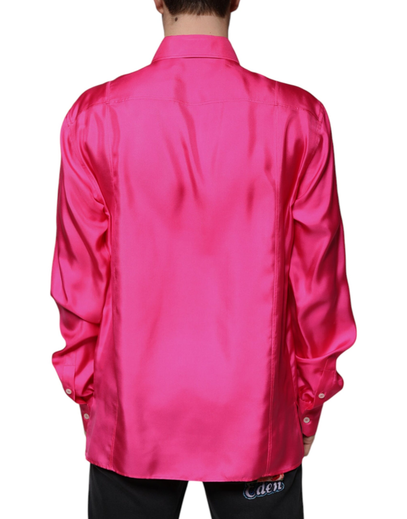 Rosa Herrenhemd mit Button-Down-Kragen aus Seide