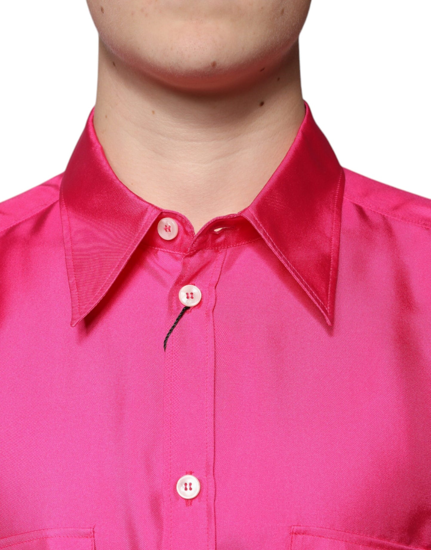 Rosa Herrenhemd mit Button-Down-Kragen aus Seide